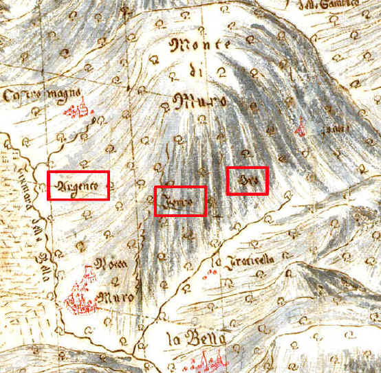 Miniere d'oro Basilicata particolare di mappa antica.