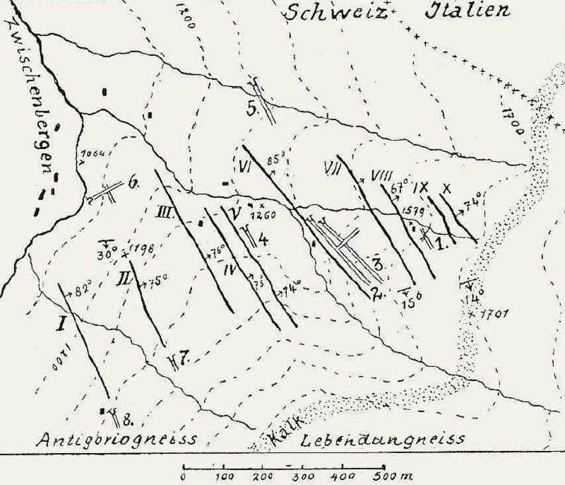 mappa filoni e gallerie di Gondo